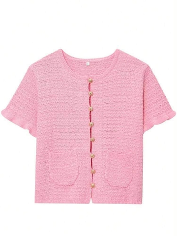 Áo cardigan ZARA dệt tweed cộc tay 2 màu be, hồng