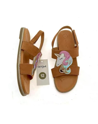 Sandal Cat&jack màu nâu thêu hình unicorn nhũ ánh trai lấp lánh