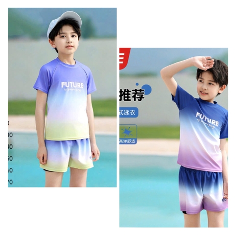 Bộ bơi Future Ylike cộc tay bé trai 2 màu xanh loang
