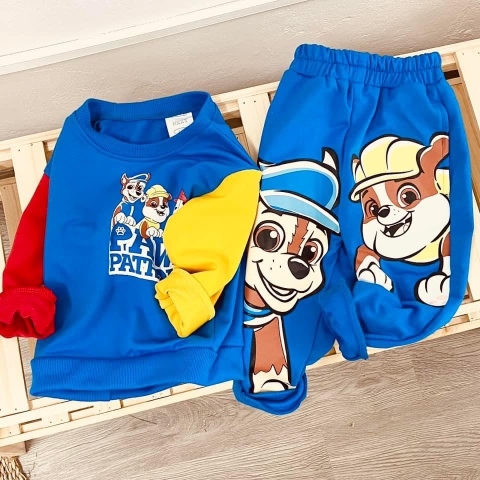 Bộ nỉ da cá Paw Patrol Next bo gấu phối xanh đỏ vàng cho bé trai