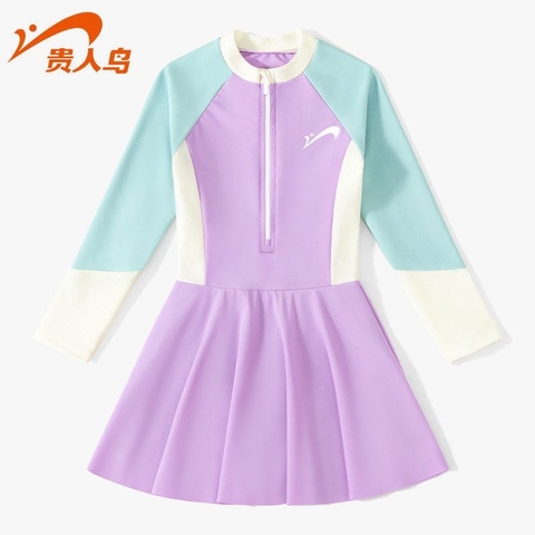 Bộ bơi Yuke liền dáng váy 2 màu hồng và tím phối tay