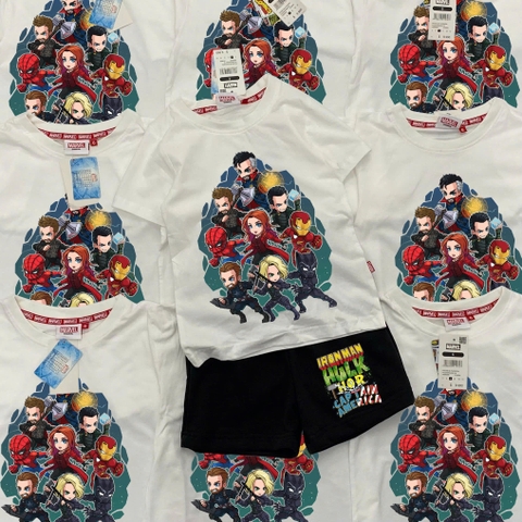 Bộ cotton cộc tay Marvel Comics áo trắng quần đen