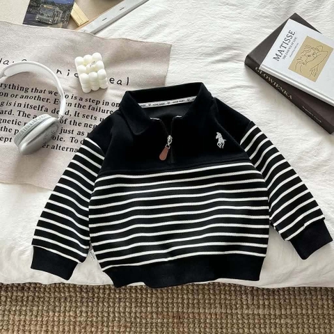 Áo nỉ polo thêu ngựa 2 màu be và đen
