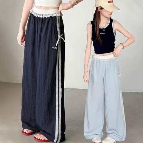 Quần dài bé gái ren nơ mỏng nhẹ 2 màu xanh dương, navy