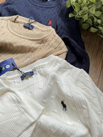 Áo len dài tay Polo Palph Lauren dệt kim thêu ngựa 3 màu navy, trắng, nâu
