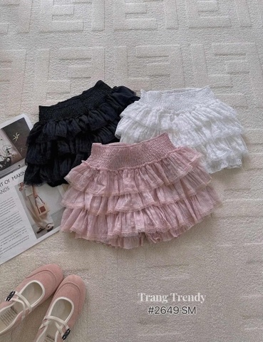 Chân váy ren 3 tầng GOGANG cạp bo chun smocked màu đen, hồng, trắng