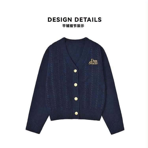 Cardigan Dessuu Len vặn thừng xanh navy