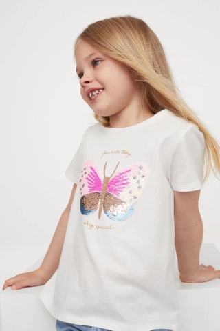 Áo cotton cộc tay H&M đính kim sa 6 mẫu: vỏ sò, chim, kem, unicorn,...