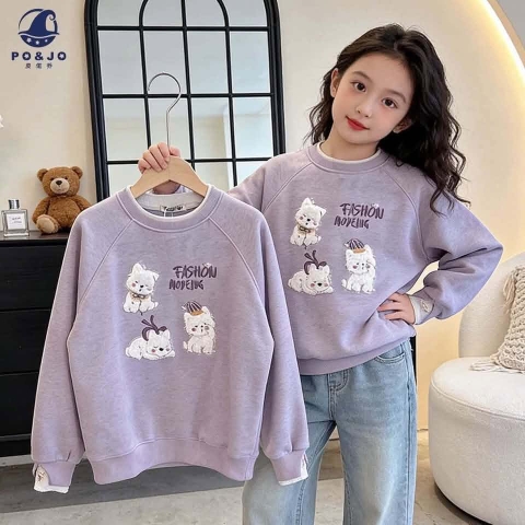 Áo nỉ thêu nổi 3D hình cún Hone Baby 2 màu tím và ghi