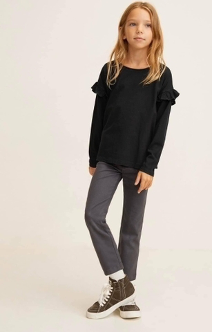 MANGO AUTH - Áo dài tay viền bèo 2 màu đen và trắng