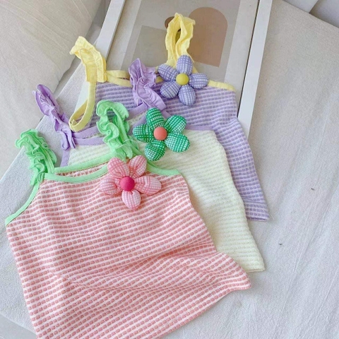 Áo 2 dây đính hoa màu sắc kẹo ngọt tím, trắng, hồng