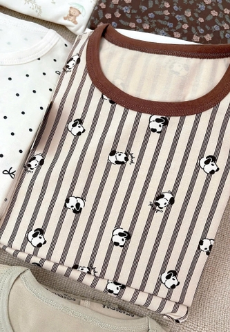Bộ dài tay cotton hoạ tiết gấu trúc kẻ sọc nâu size ĐẠI bé trai