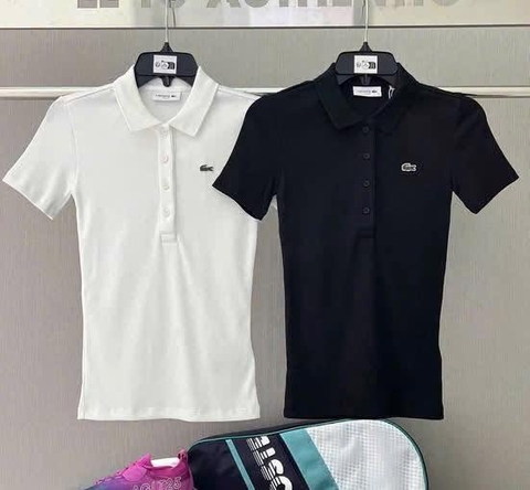 Áo polo cộc tay thun tăm Lacoste 2 màu trắng, đen