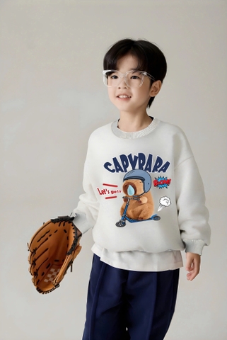 Bộ nỉ raglan Capybara trượt xe phối xanh trắng dài tay hãng Nabi