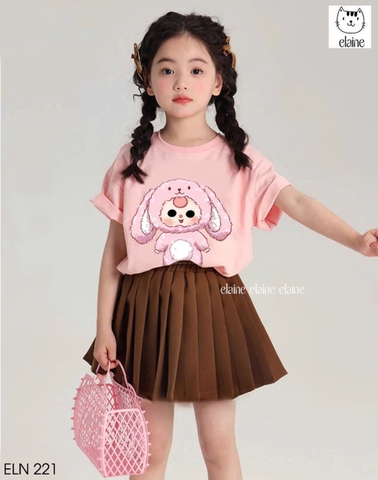 Bộ cotton Baby Three áo hồng mix chân váy nâu hãng Elaine