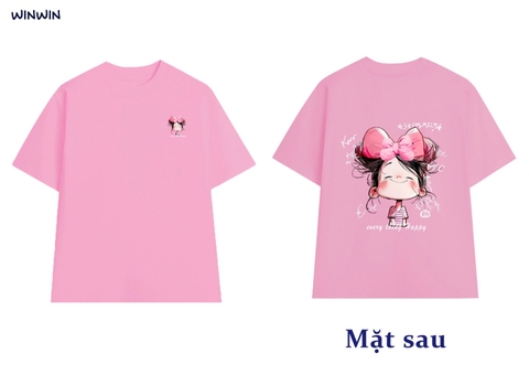 Áo phông Size 8-14Y in hình cô gái Win-Win cộc tay 3 màu đen, trắng, hồng