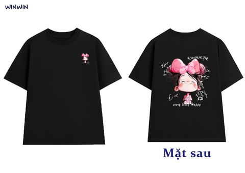Áo phông Size 8-14Y in hình cô gái Win-Win cộc tay 3 màu đen, trắng, hồng