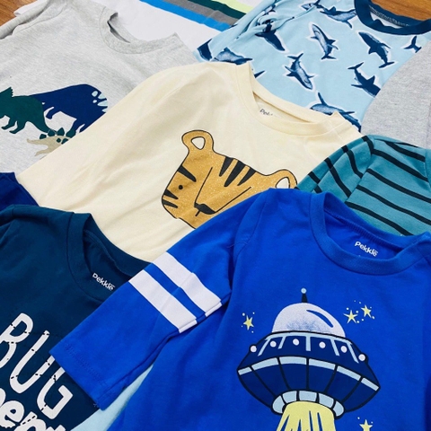 Set 3 áo cotton Bé Trai Pekkle dư xịn dài tay