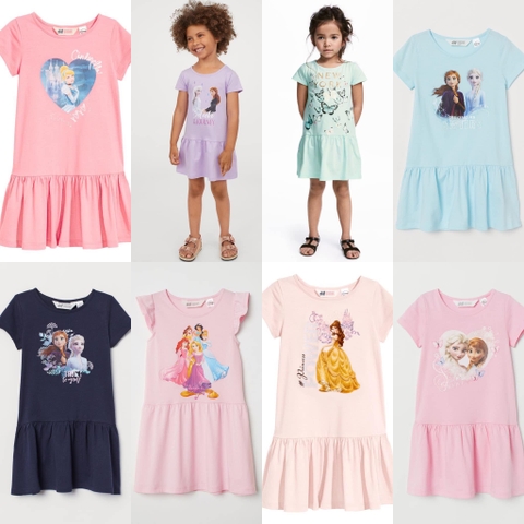 Váy cotton cộc tay H&M 8 mẫu: các nàng công chúa, Elsa Anna, Belle, Cinderella