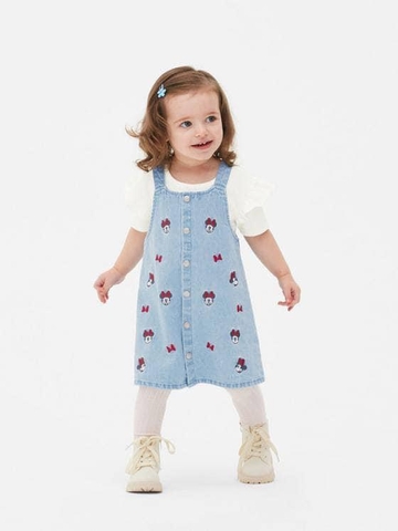 Set váy yếm jean Minnie kèm áo trắng cộc tay hãng Primark