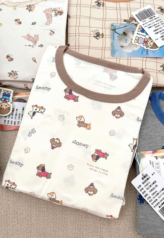 Bộ dài tay cotton màu trắng chó Lucky size ĐẠI bé trai