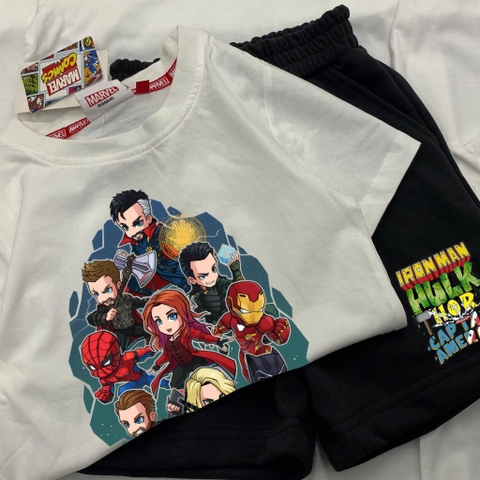 Bộ cotton cộc tay Marvel Comics áo trắng quần đen