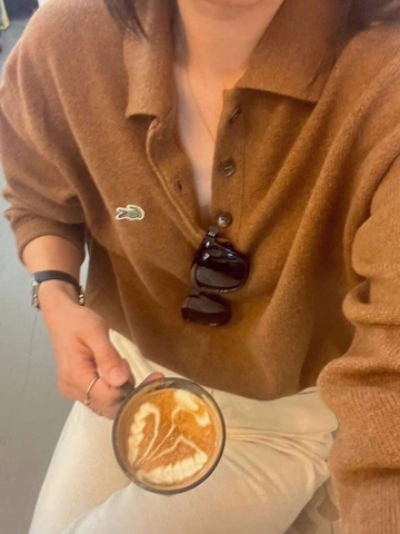 Áo len polo Lacoste NÂU cho nữ