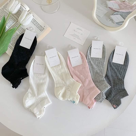 Set 6 đôi tất cổ thấp họa tiết nơ cho mẹ và bé lớn