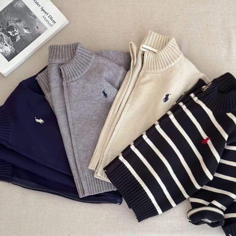 Áo khoác cardigan len cổ tròn kéo khóa polo 4 màu