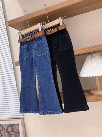 Quần jean ống loe cạp chun 2 màu xanh jean, đen