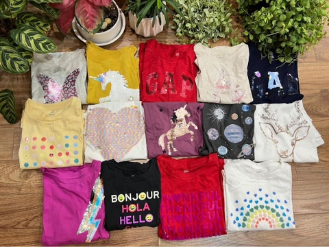 Áo Gap Kid dài tay kim sa lật hình bướm, múa bale, unicon