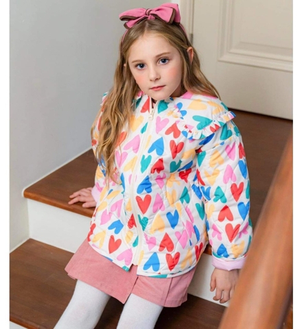 Áo khoác trần bông có cổ hãng Lala Amang họa tiết trái tim