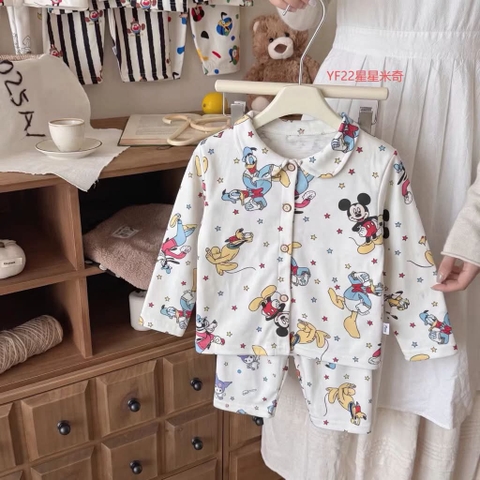 Bộ Pyjama Qibao màu trắng hình Mickey Donald Pluto ngôi sao
