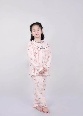 Bộ pyjama xuất Hàn hãng Bee Mon 2 màu đỏ mận và hồng cổ bèo, cổ V cho bé trai, bé gái