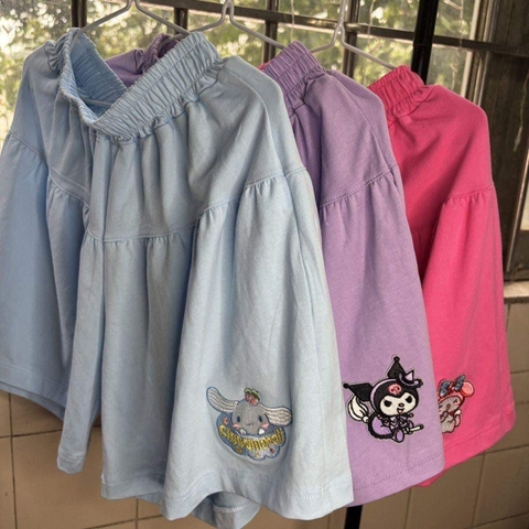 Quần váy dáng xoè cotton thêu hình Kuromi, Cinnamoroll, My Melody