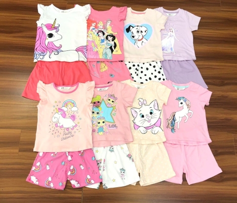 Bộ cotton cộc tay H&M bé gái nhiều mẫu 2022: Unicorn, LOL, mèo Marie