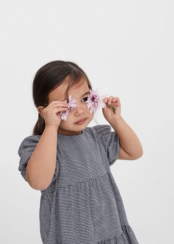 Váy Next caro đen trắng tay bồng 3 tầng