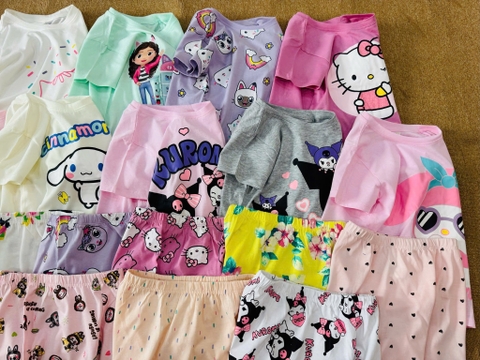 Bộ cotton cộc tay quần sooc H&M Sanrio bé gái nhiều mẫu Kuromi, Cinnamoroll, Hello Kitty