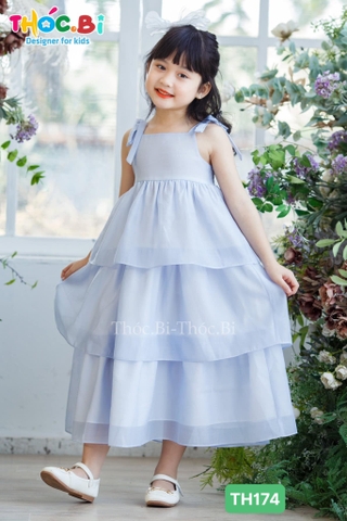 Váy hai dây thắt nơ 4 tầng voan 4 màu: trắng, hồng, vàng, xanh