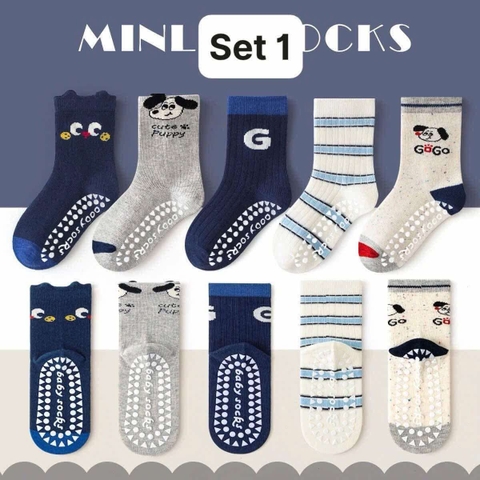 Set 5 đôi tất chống trơn trượt 10 mẫu cho bé trai, bé gái