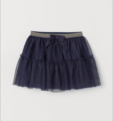 Chân váy voan mềm H&M nhũ lấp lánh cạp chun đính nơ 3 màu xanh, hồng, đỏ