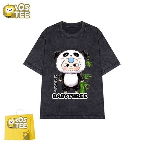 Áo phông ĐEN cotton cộc tay loang IOSTEE Baby Three Panda