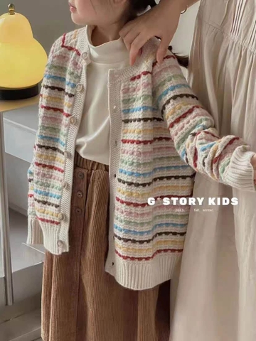 Áo Cardigan len kẻ ngang sắc màu bé gái