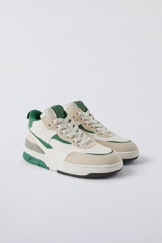 Giày sneaker cao cổ Zara màu trắng phối xanh lá cây khóa kéo