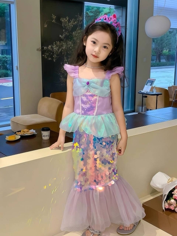 Váy tiên cá lấp lánh màu tím phối voan