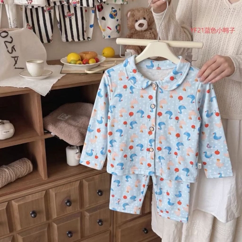 Bộ Pyjama Qibao vịt xanh, hồng chấm bi trắng