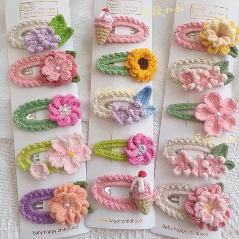 Set 2 kẹp tóc len nhiều mẫu hoa lá, trái tim
