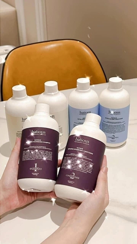 Combo dầu gội và dầu xả Batious 3 màu 500ml kèm 3 món gồm đá kì da, bông tạo bọt, bông tắm