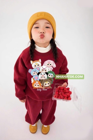 Bộ nỉ Baby Three ĐỎ bo chun size đại