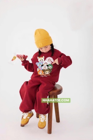 Bộ nỉ Baby Three ĐỎ bo chun size đại